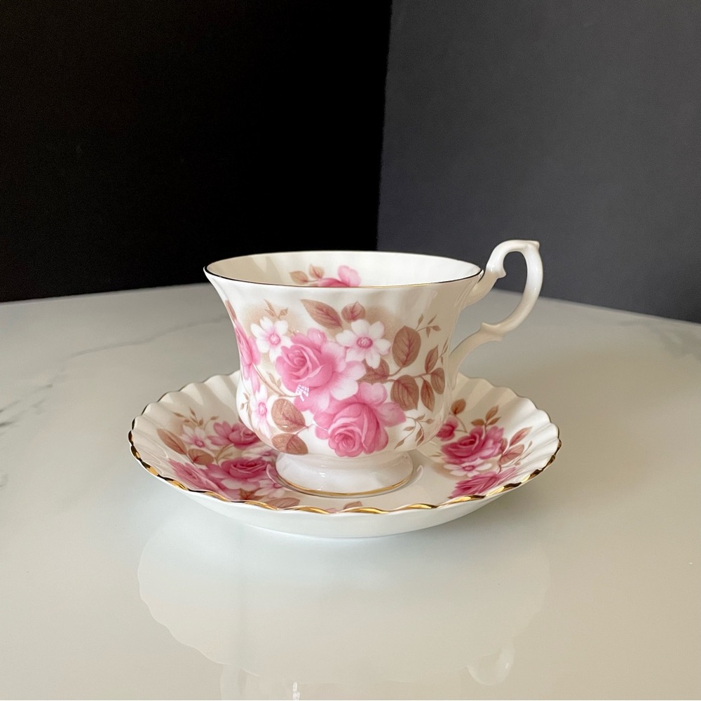 Pink Roses with Brown Leaves Cup & Saucer by Royal Albert